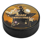 Cool Sunrise Gold Black Metallic Stars Merry Xmas Hockey Puck (3/4)