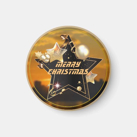 Cool Sunrise Gold Black Metallic Stars Merry Xmas Magneet (Voorkant)