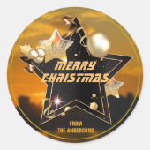 Cool Sunrise Gold Black Metallic Stars Merry Xmas Ronde Sticker (Voorkant)