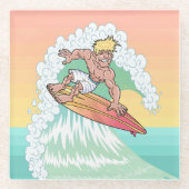 Cool Sunset Surfer Glazen Onderzetter (Voorkant)