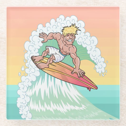 Cool Sunset Surfer Glazen Onderzetter (Voorkant)