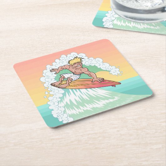 Cool Sunset Surfer Kartonnen Onderzetters (Schuin)