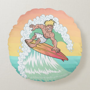 Cool Sunset Surfer Rond Kussen