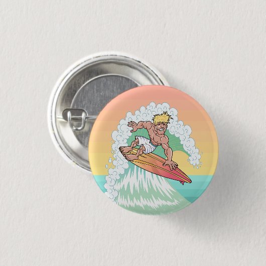 Cool Sunset Surfer Ronde Button 3,2 Cm (Voorkant /achterkant)