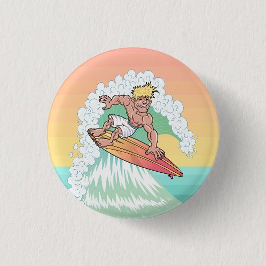 Cool Sunset Surfer Ronde Button 3,2 Cm (Voorkant)