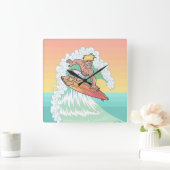 Cool Sunset Surfer Vierkante Klok (Huis)