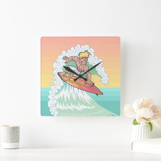 Cool Sunset Surfer Vierkante Klok (Huis)