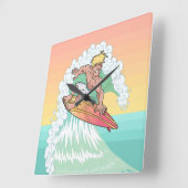 Cool Sunset Surfer Vierkante Klok (Hoek)
