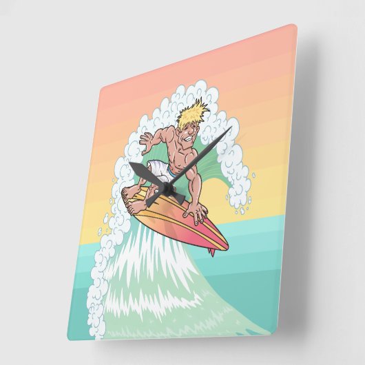 Cool Sunset Surfer Vierkante Klok (Hoek)