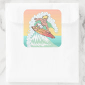Cool Sunset Surfer Vierkante Sticker (Tas)