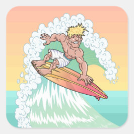 Cool Sunset Surfer Vierkante Sticker