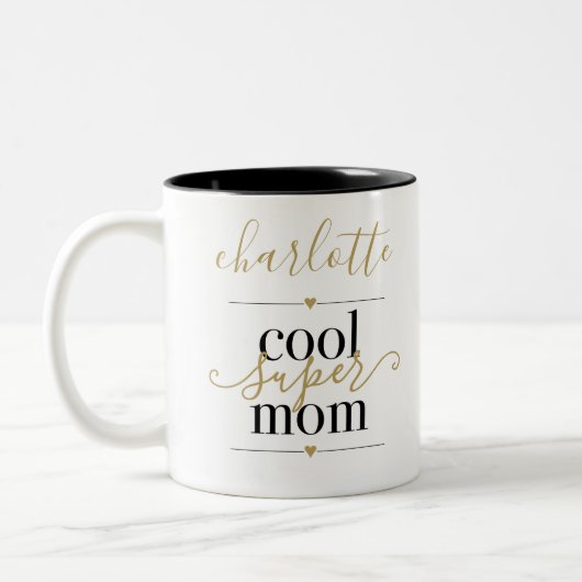 Cool Superer mam, speciaal gepersonaliseerd zwart  Tweekleurige Koffiemok (Links)