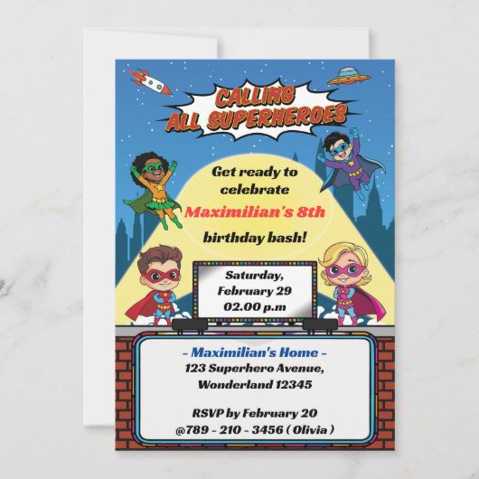 Cool Superheld Cartoon Modern Boy's Verjaardagsfee Kaart (Voorkant)