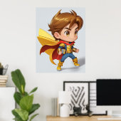 Cool Superheld Comic Jongen AI Kunst Poster (Thuiskantoor)