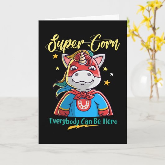 Cool superheld eenhoorn kaart (Gele Bloem)