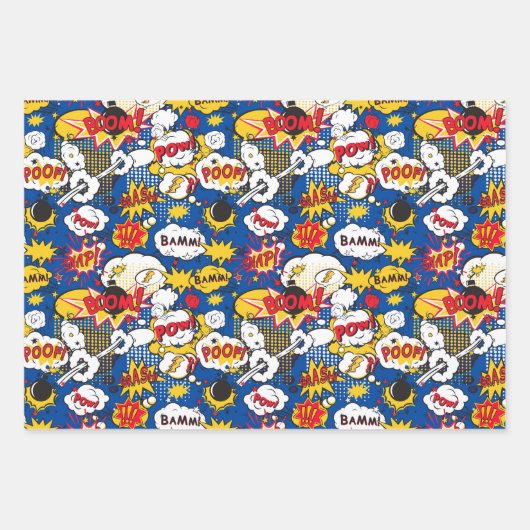 cool superheld word art betegeld patroon inpakpapier vel (Voorkant)