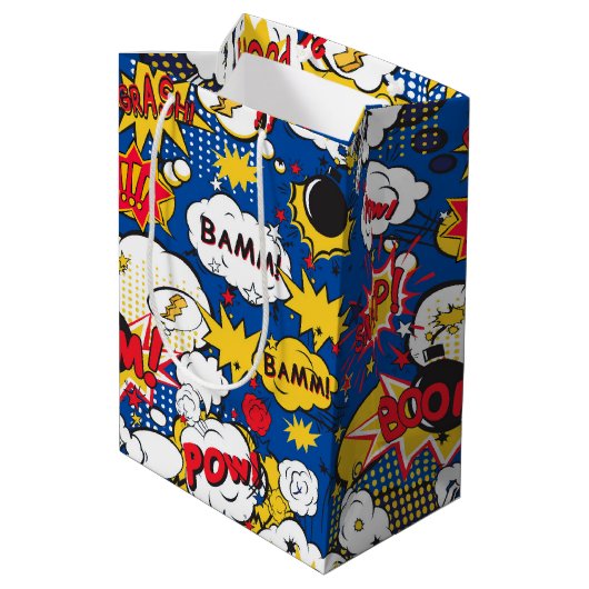 cool superheld word art betegeld patroon medium cadeauzakje (Achterkant Gekanteld)