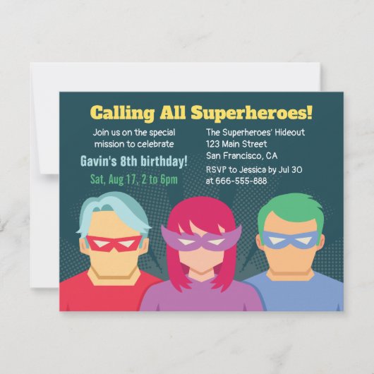 Cool Superhero verjaardagsfeestje Kaart (Voorkant)