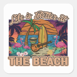 Cool surf board woord art life beter strand vierkante sticker