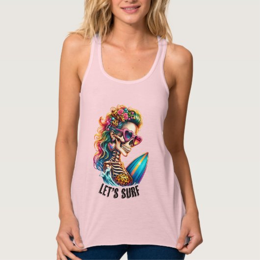 Cool surf skelet woord art Zomerstrand Tanktop (Voorkant)
