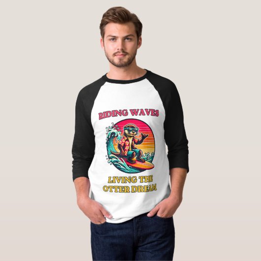 Cool Surfen Otter Rijden op de golven T-shirt (Voorkant volledig)