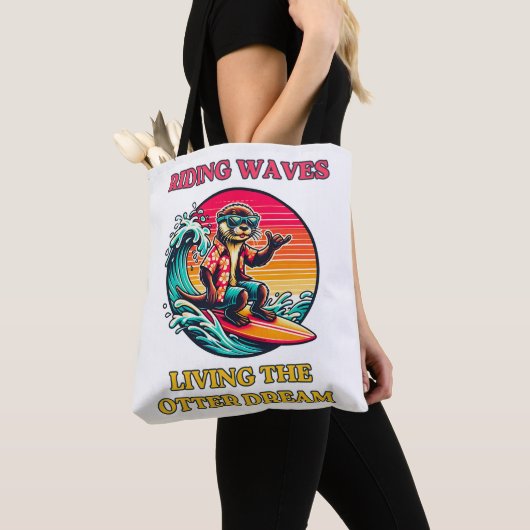 Cool Surfen Otter Rijden op de golven Tote Bag (Dichtbij)