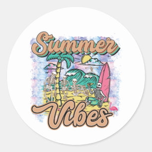 Cool surfen skeletten Summer vibes word art Ronde Sticker