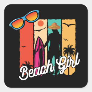 Cool surfen strand meisje word art vierkante sticker