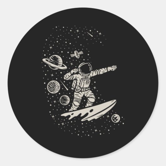 Cool Surfende Astronaut Space Planets Cosmonaut Ronde Sticker (Voorkant)