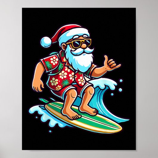 Cool Surfende Kerstman Kerstmis In Juli Zomer Stra Poster (Voorkant)