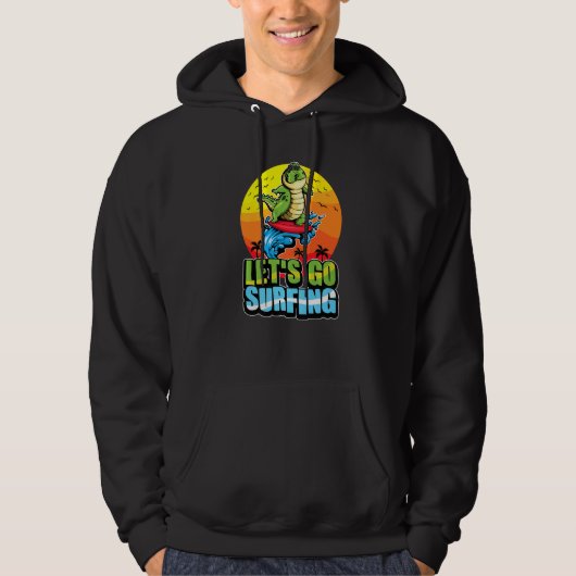 Cool Surfer Crocodile Surfing Summer Ocean & Waves Hoodie (Voorkant)