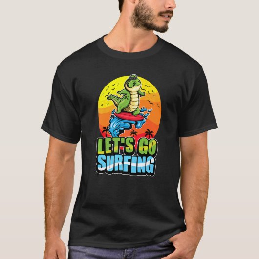 Cool Surfer Crocodile Surfing Summer Ocean & Waves T-shirt (Voorkant)