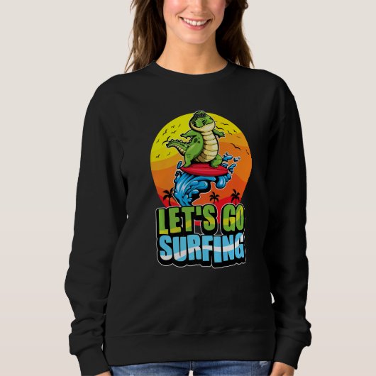 Cool Surfer Crocodile Surfing Summer Ocean & Waves Trui (Voorkant)