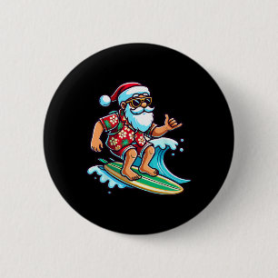 Cool Surfer Santa Kerstmis In Juli Zomer Strand Ronde Button 5,7 Cm