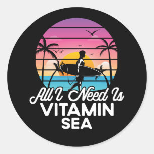 Cool surfer vitamine zee word art ronde sticker