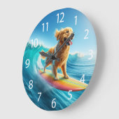 Cool Surfing Golden Retriever Grote Klok (Hoek)