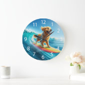 Cool Surfing Golden Retriever Grote Klok (Huis)