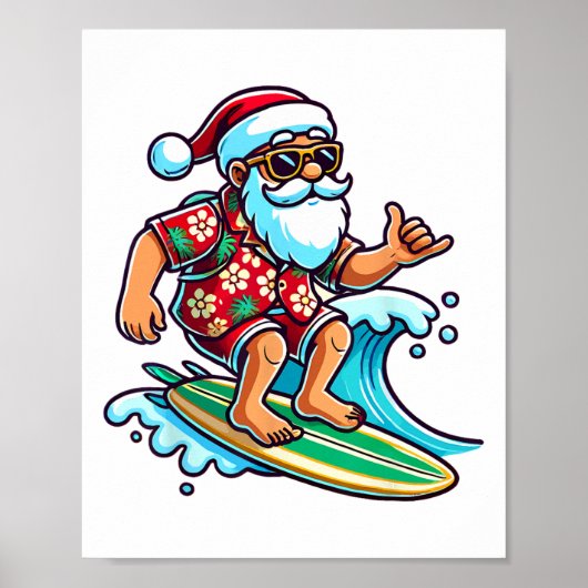 Cool Surfing Santa Christmas In July Summer Beach  Poster (Voorkant)