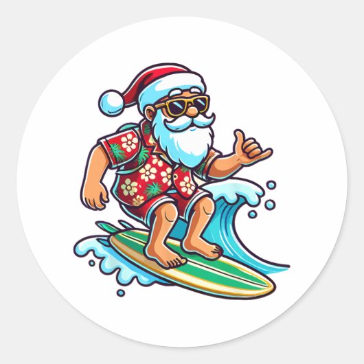 Cool Surfing Santa Christmas In July Summer Beach  Ronde Sticker (Voorkant)
