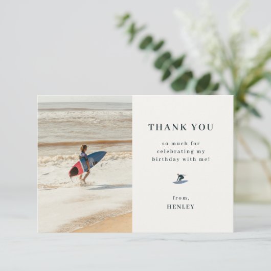 Cool Surfing Thema Verjaardagsfoto Bedankkaart (Staand voorkant)