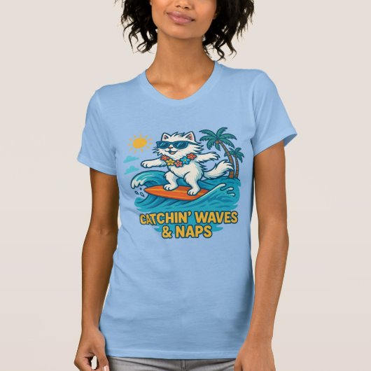 Cool Surven Cat T-Shirt – Voor Kat en Surf liefheb (Voorkant)