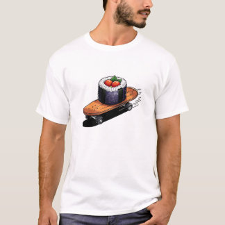 Cool Sushi op een Skateboard T-Shirt Design.