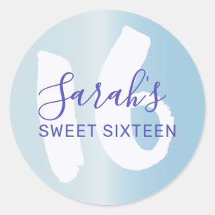 Cool Sweet 16 Blau Metallic Verjaardag Ronde Sticker