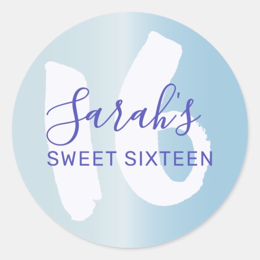 Cool Sweet 16 Blue Metallic Verjaardag Ronde Sticker (Voorkant)