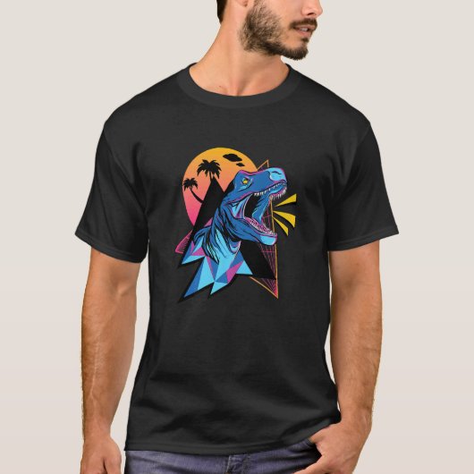 Cool Synthwave Vaporwave esthetisch Trex Dinosaur  T-shirt (Voorkant)