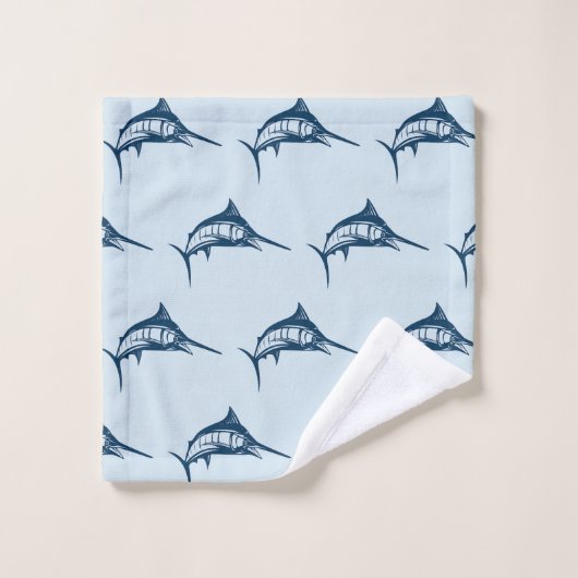 Cool Szwaardvis Blue Illustrated Pattern Bad Handdoek (Wasdoekje)