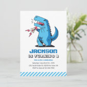 Cool T-Rex Cartoon Blue Dinosaur kinderen Birthday Kaart (Staand voorkant)