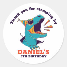 Cool T-Rex Cartoon Dinosaur Kids Birthday Party Ronde Sticker