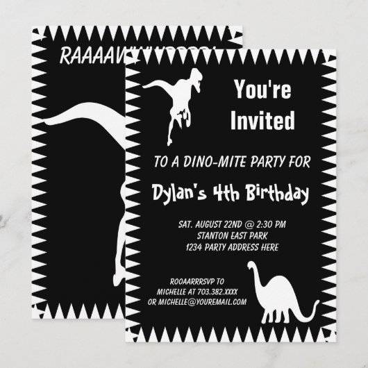 Cool T Rex Dinosaur Birthday Party Kaart (Voorkant / Achterkant)