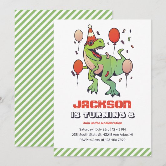 Cool T-Rex Dinosaur Kids Birthday Party Kaart (Voorkant / Achterkant)